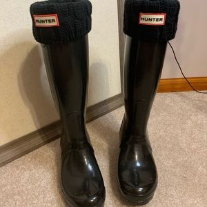 Tall Hunter Black Rain Boots with socks